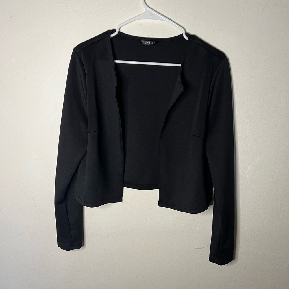 Black Solid Open Front Blazer
